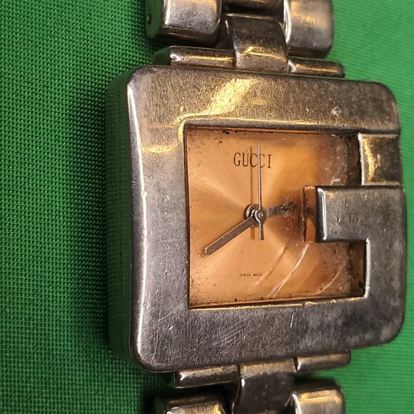 Gucci 3600L Copper x Silver Tone Steel G Mark Chunky Quartz Watch Works *READ*